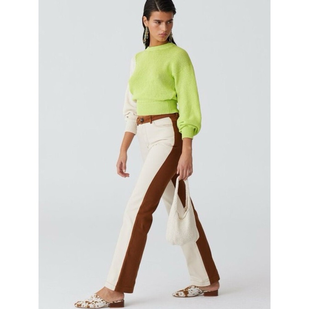 Paloma Wool Dax Pants Tan Brown Contrast Straight Leg Trousers Size 38